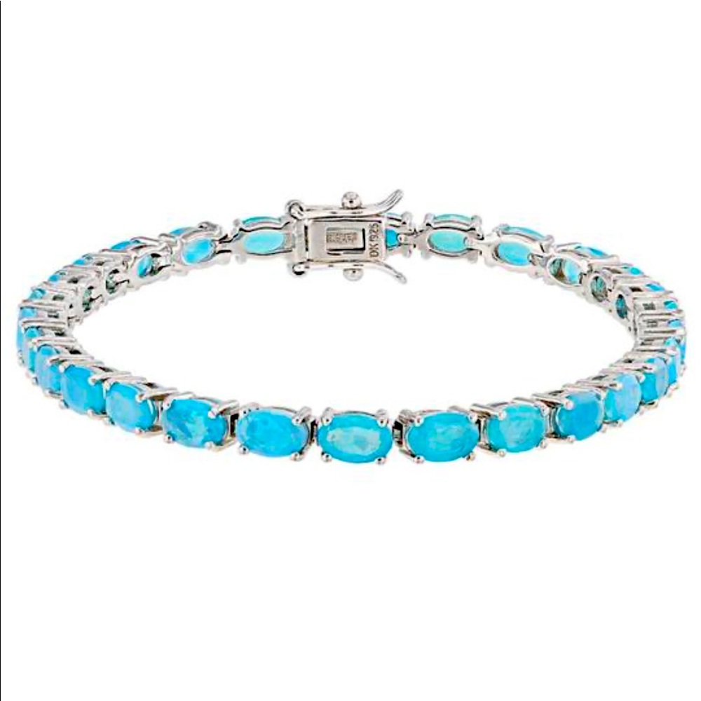 NIB Blue Ethiopian Sterling Silver .925 opal tennis bracelet